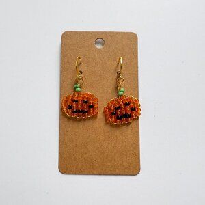 Handmade Beaded Dangle Jack-o-Lantern Earrings